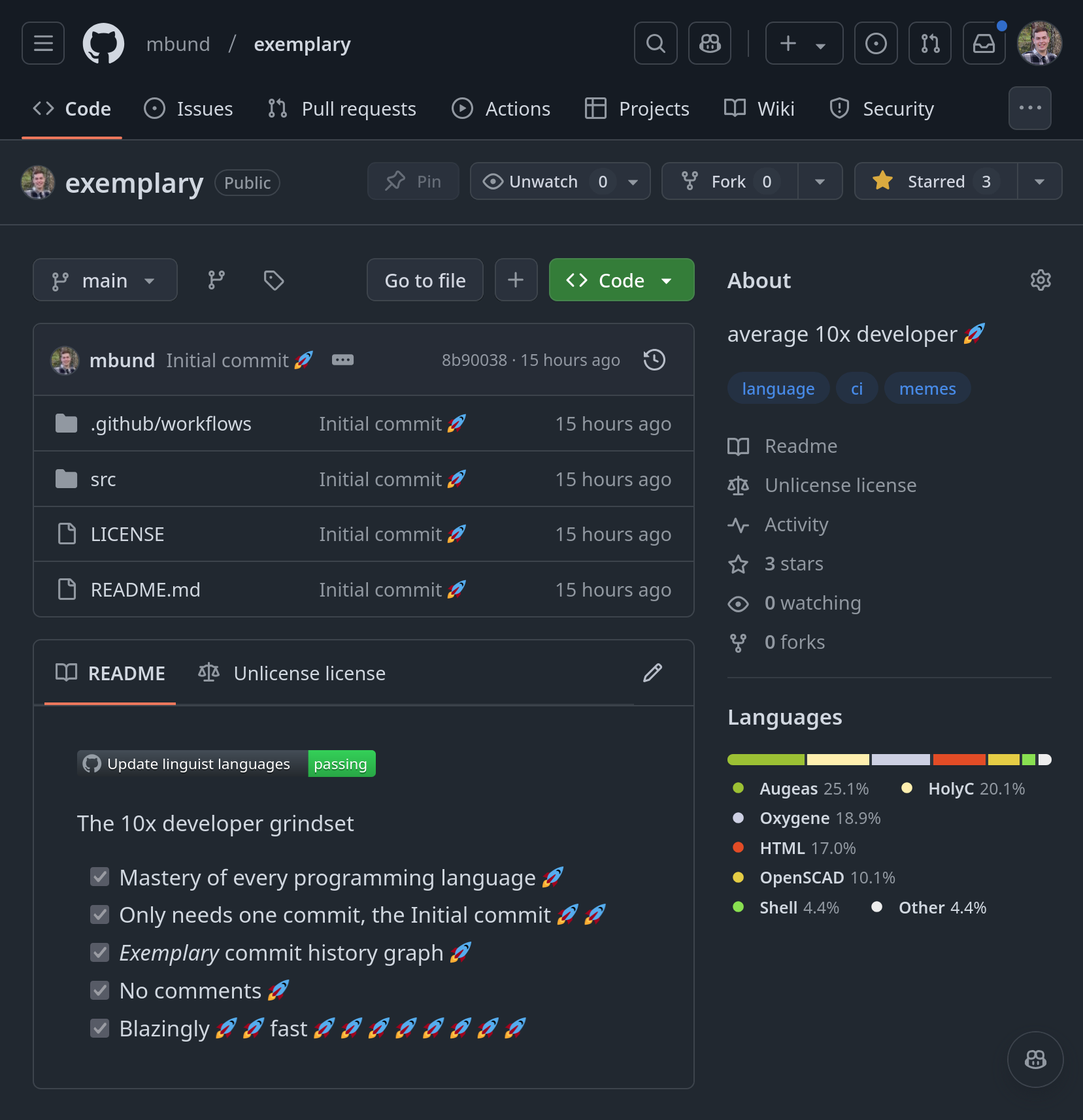 exemplary GitHub repository showing a random distribution of language in the language bar